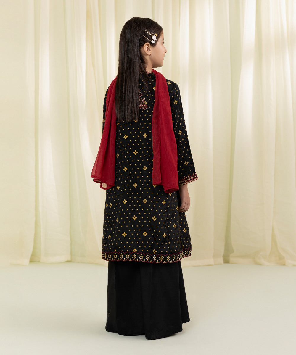 3 Piece - Embroidered Raw Silk Suit