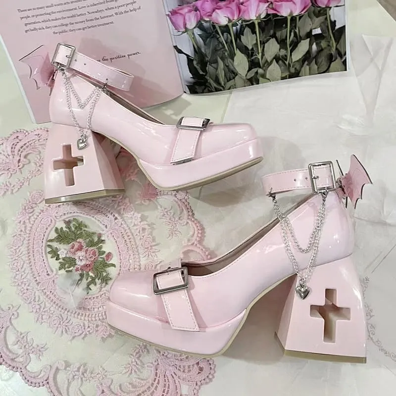 4 Colors Helena Hollow Out Cross Shaped Heels Harajuku Shoes ON205