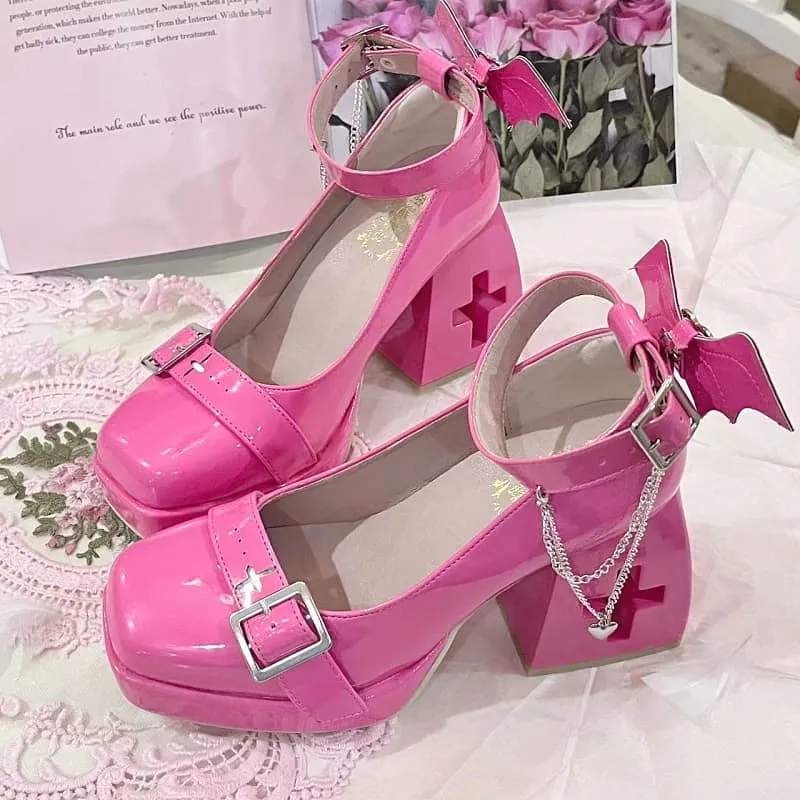 4 Colors Helena Hollow Out Cross Shaped Heels Harajuku Shoes ON205