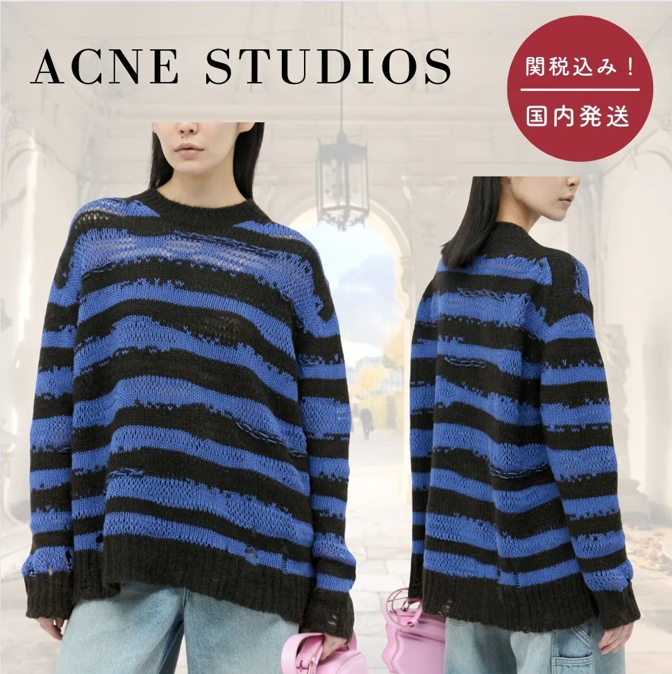 Acne Studios  |Crew Neck Stripes Wool Nylon Long Sleeves Cotton