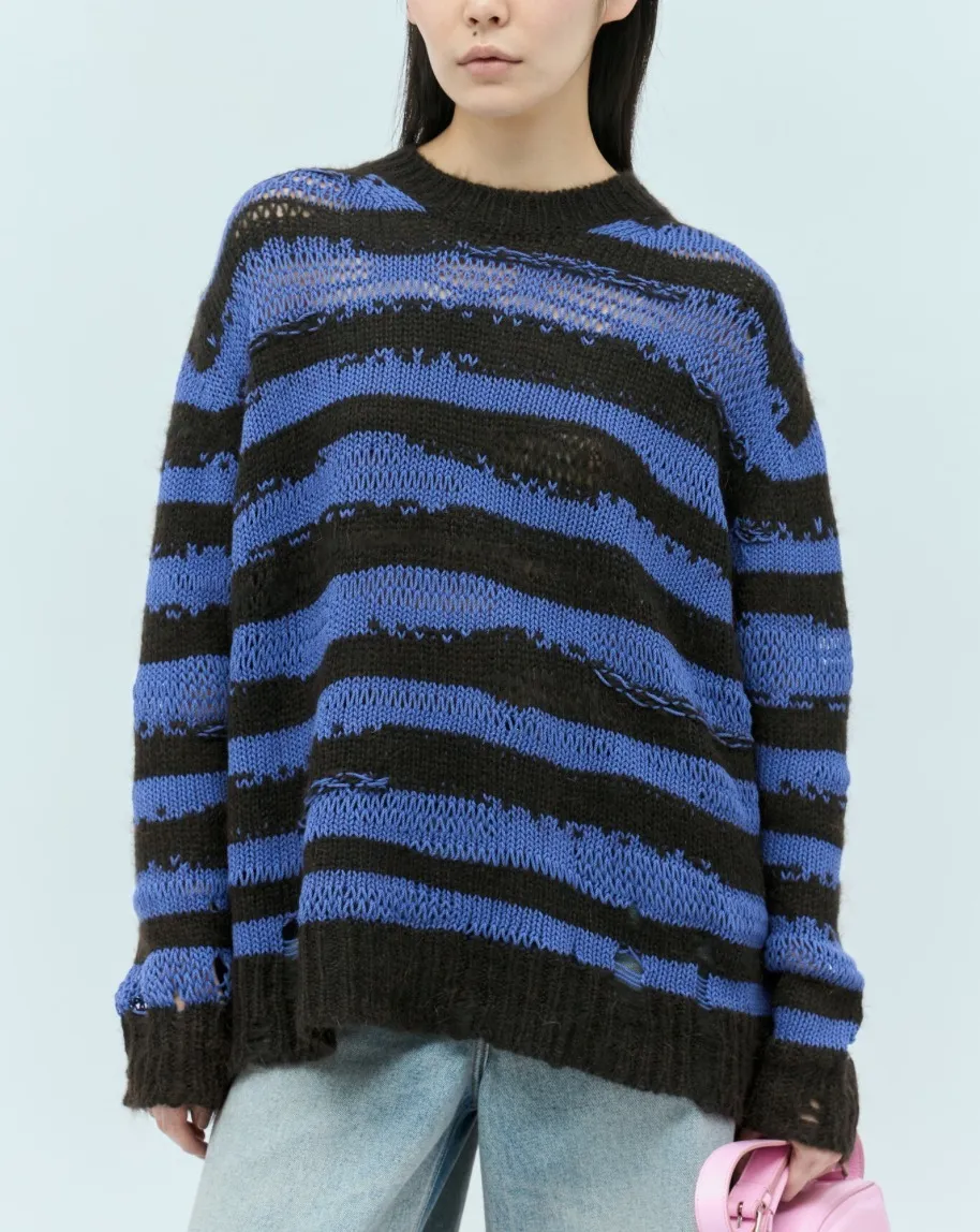 Acne Studios  |Crew Neck Stripes Wool Nylon Long Sleeves Cotton