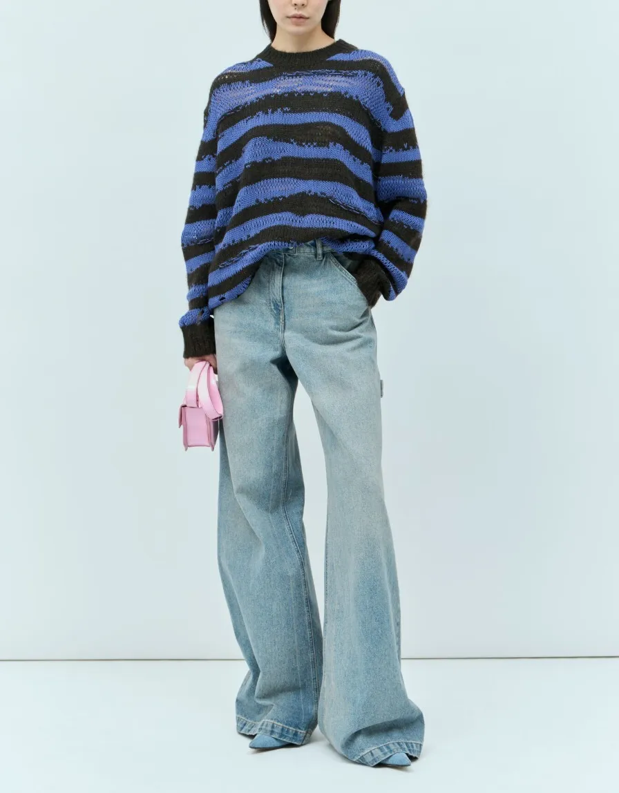 Acne Studios  |Crew Neck Stripes Wool Nylon Long Sleeves Cotton