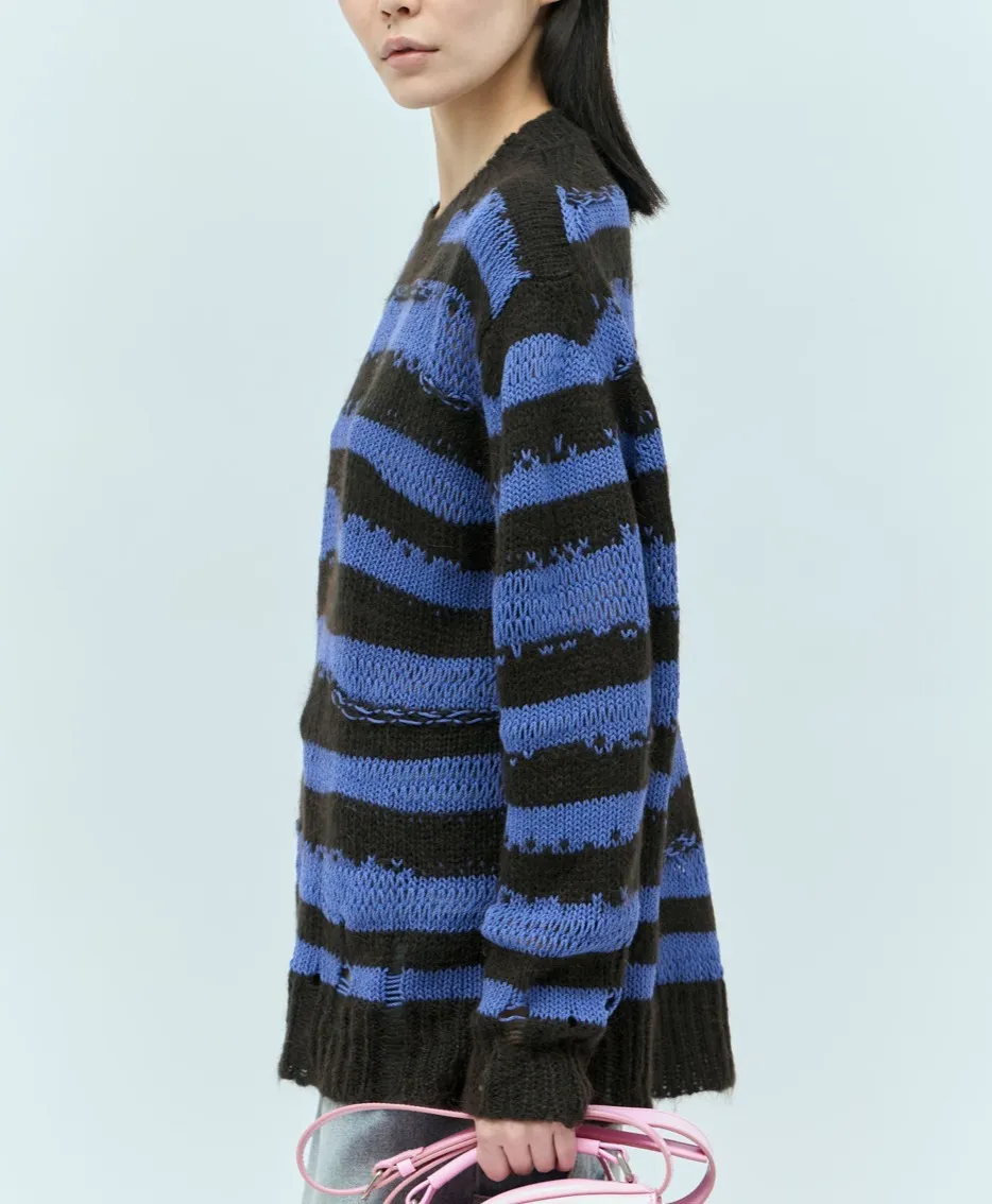 Acne Studios  |Crew Neck Stripes Wool Nylon Long Sleeves Cotton