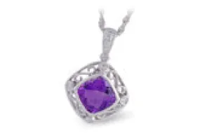 Amethyst & Diamond Pendant in White Gold