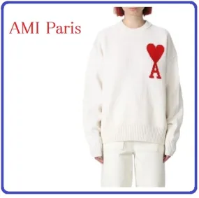 AMI PARIS  |Long Sleeves Plain Medium V-neck & Crew neck