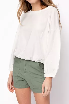 Annelise Shirred Hem Bubble Top in White