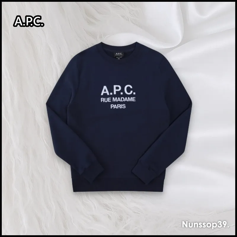 A.P.C.  |Crew Neck Street Style Long Sleeves Plain Cotton Logo