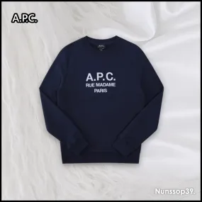 A.P.C.  |Crew Neck Street Style Long Sleeves Plain Cotton Logo