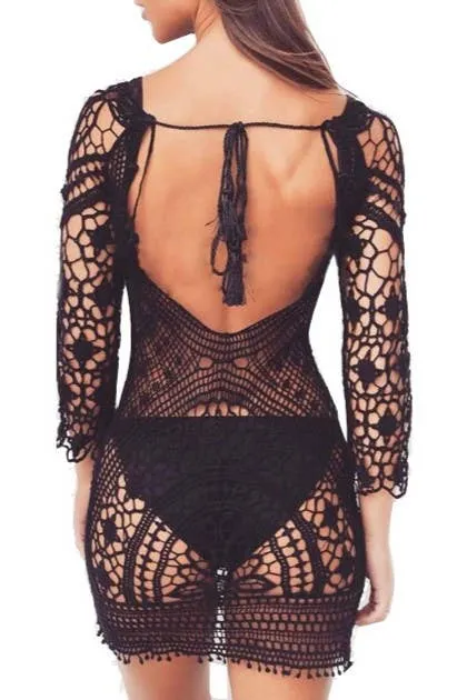 Backless Hollow out Crochet Beach Bikini Cover Up Dress