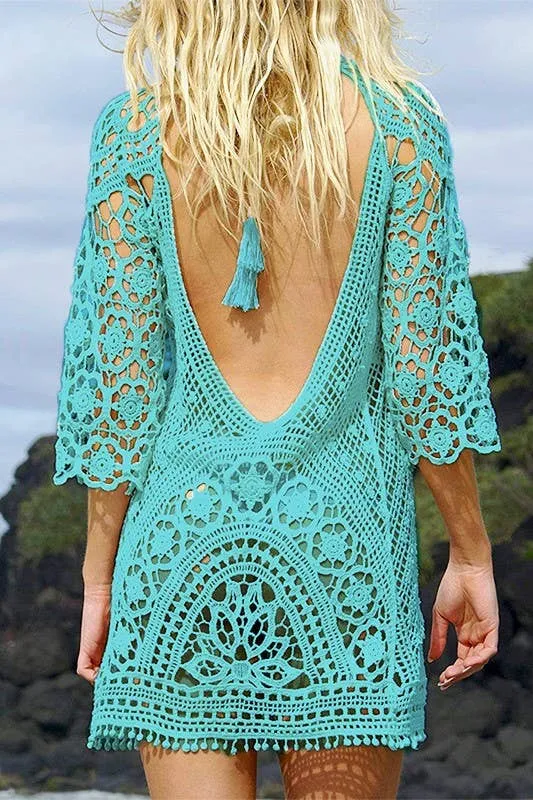 Backless Hollow out Crochet Beach Bikini Cover Up Dress