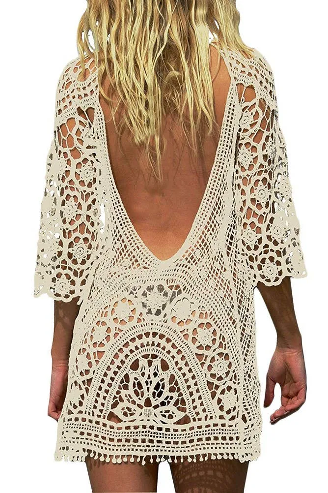 Backless Hollow out Crochet Beach Bikini Cover Up Dress