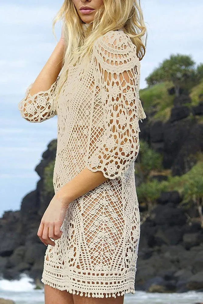 Backless Hollow out Crochet Beach Bikini Cover Up Dress