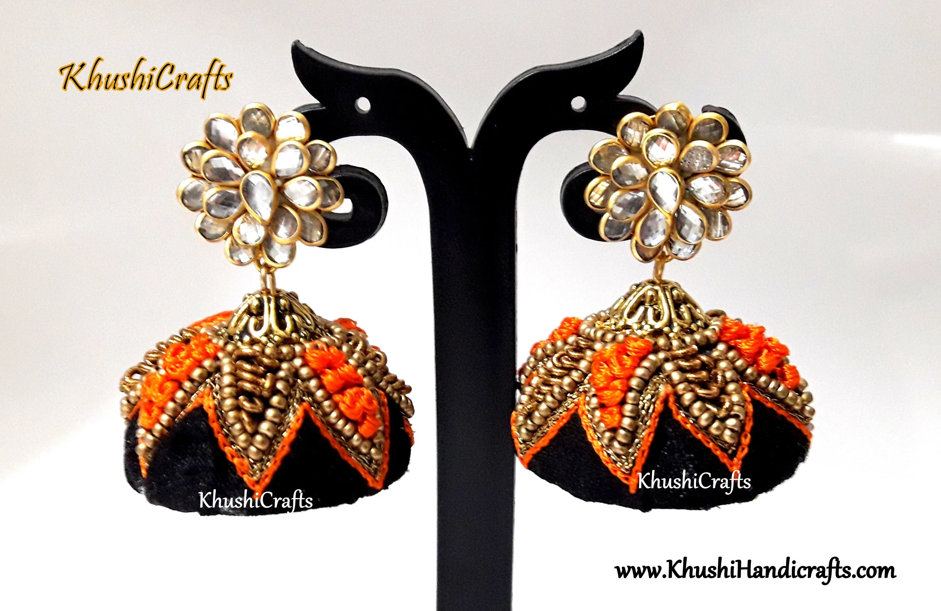 Black Orange Raw silk  Necklace set with Bangles with Hand embroidery(Zardozi & Aari /Maggam work)!