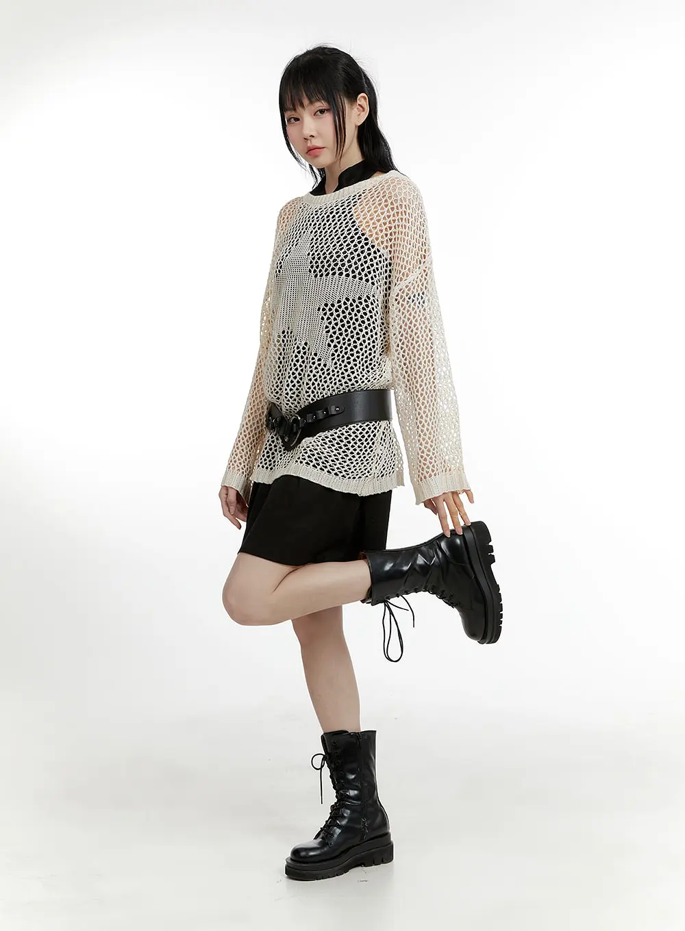 Boat Neck Hollow Out Knit Sweater CA401