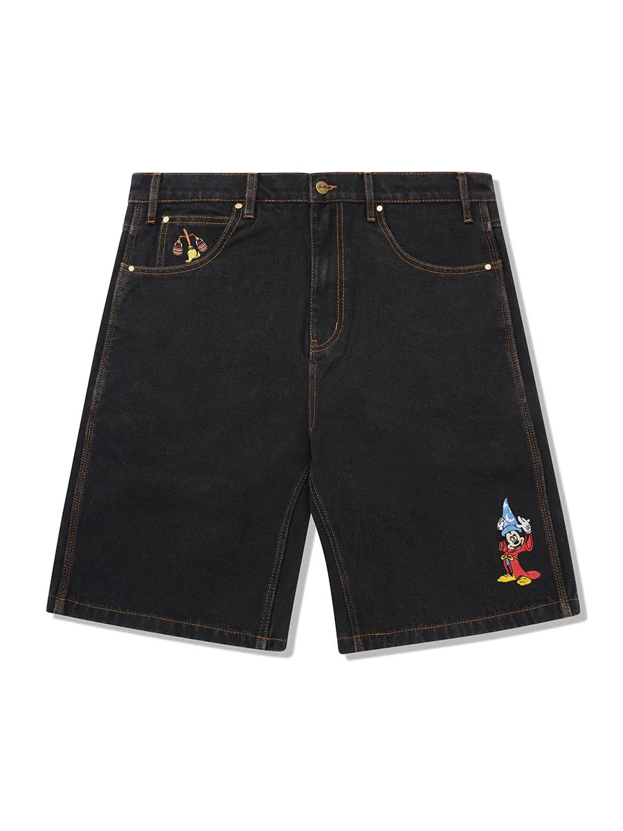 Butter Goods x Disney Fantasia Sorcerer Baggy Denim Shorts - Washed Black