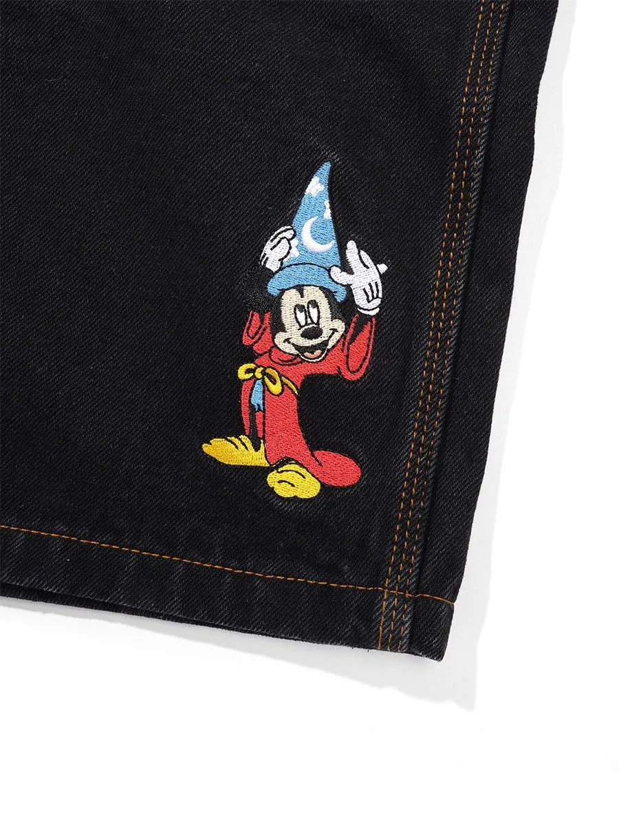 Butter Goods x Disney Fantasia Sorcerer Baggy Denim Shorts - Washed Black