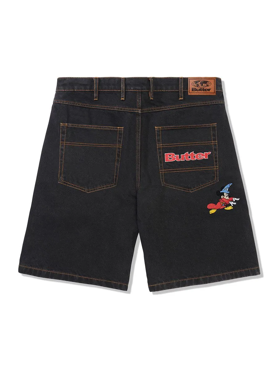 Butter Goods x Disney Fantasia Sorcerer Baggy Denim Shorts - Washed Black