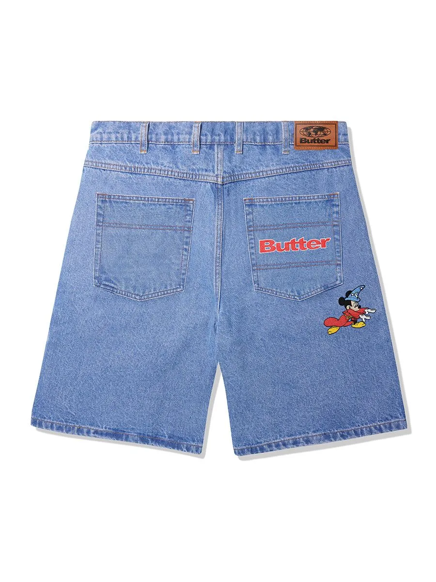 Butter Goods x Disney Fantasia Sorcerer Baggy Denim Shorts - Washed Indigo