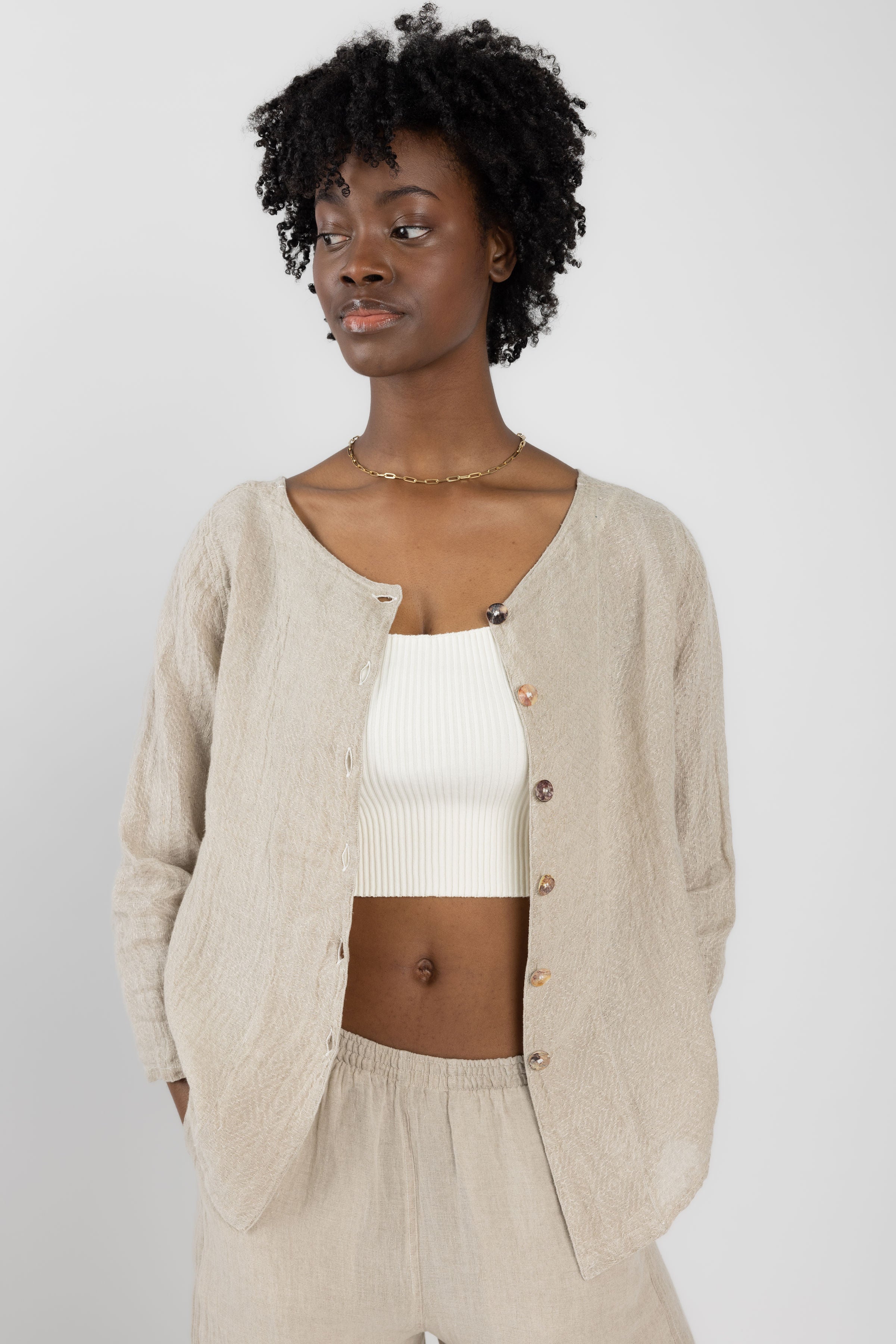 Camicia Pasta Ettore Linen Top in Naturale