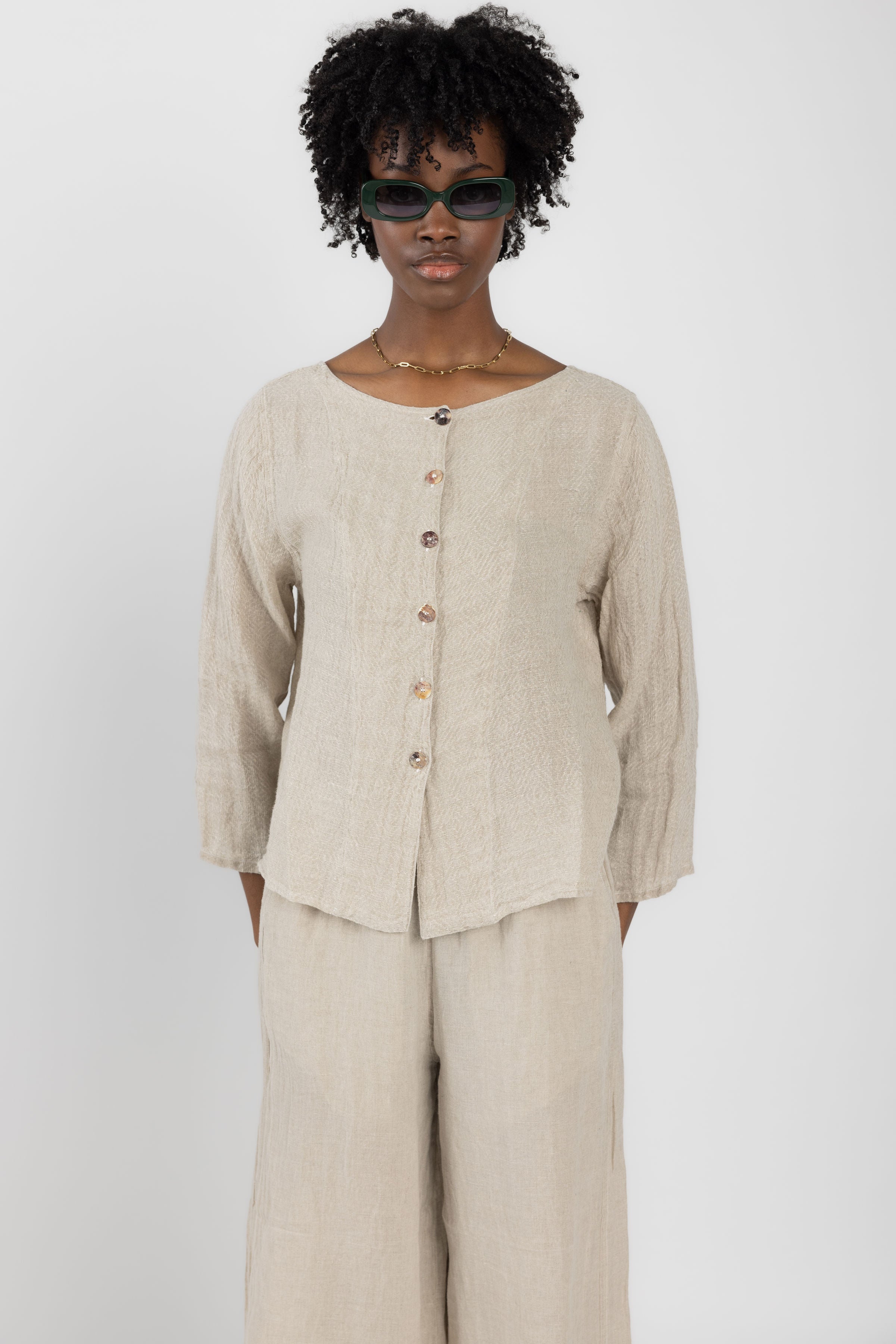 Camicia Pasta Ettore Linen Top in Naturale