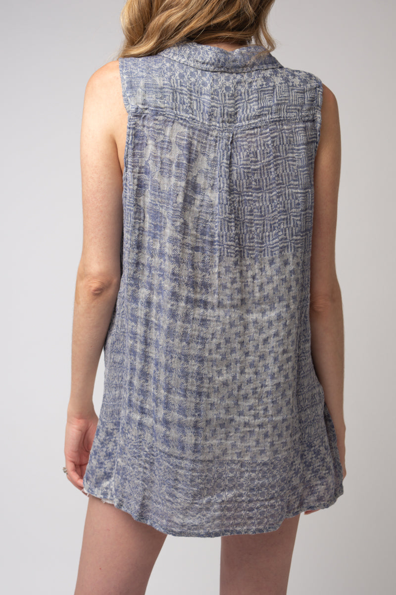 Canotta Valanza Linen Button Down Top in Blu Naturale