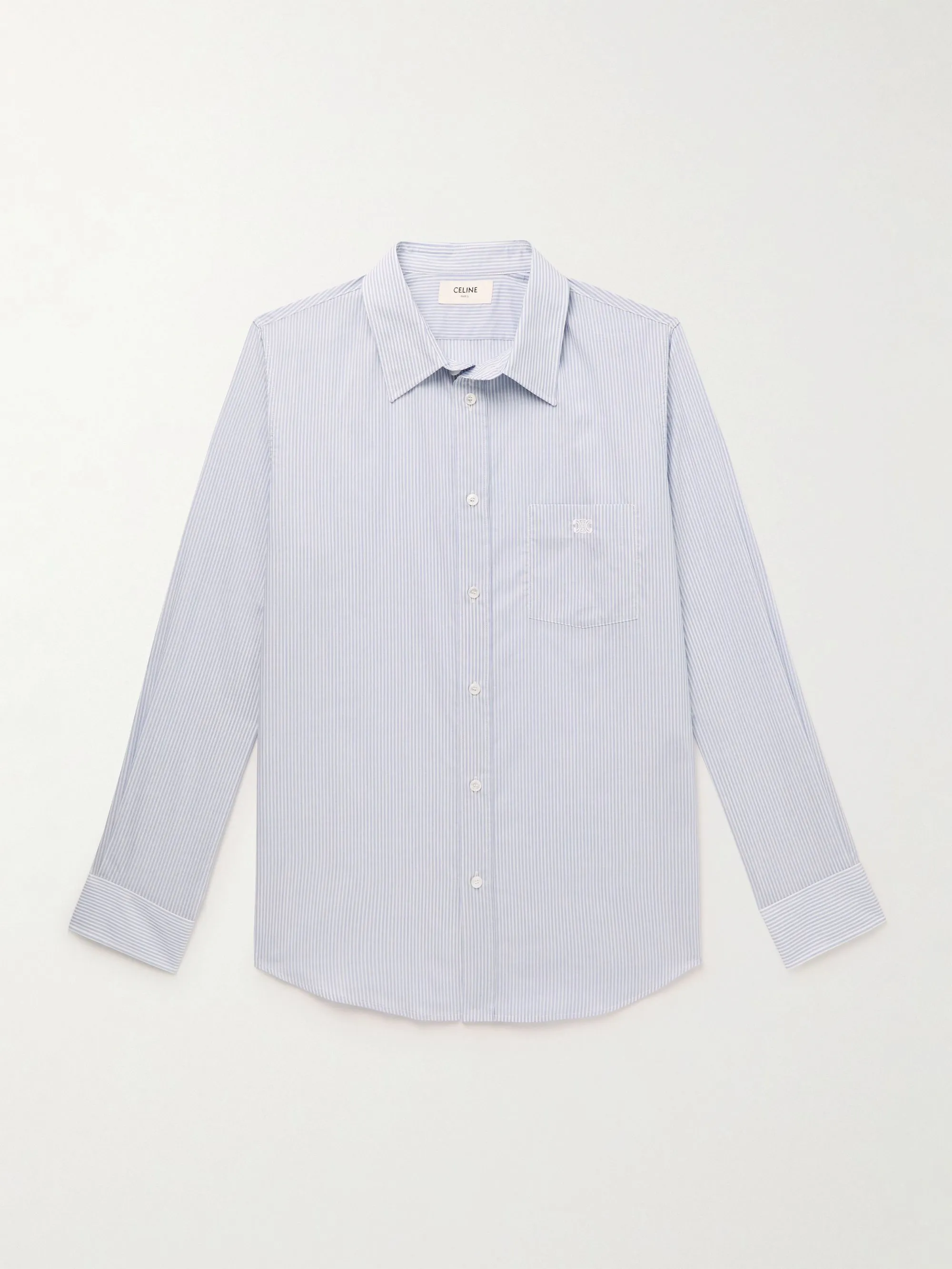 CELINE  |Stripes Long Sleeves Cotton Logo Front Button Luxury Shirts