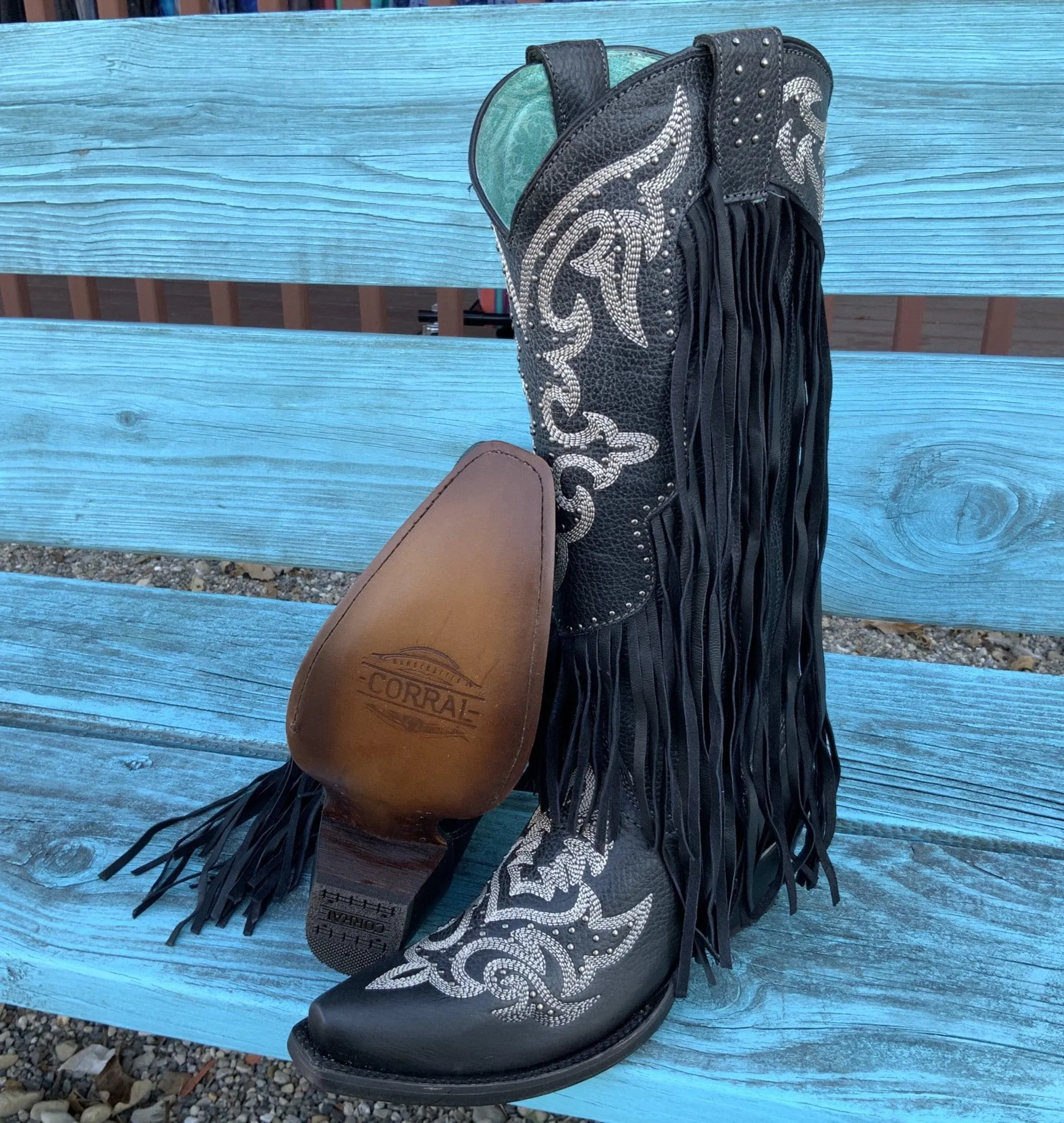 Corral Women's Black Fringe Lamb Tall Snip Toe Cowgirl Boots C3706