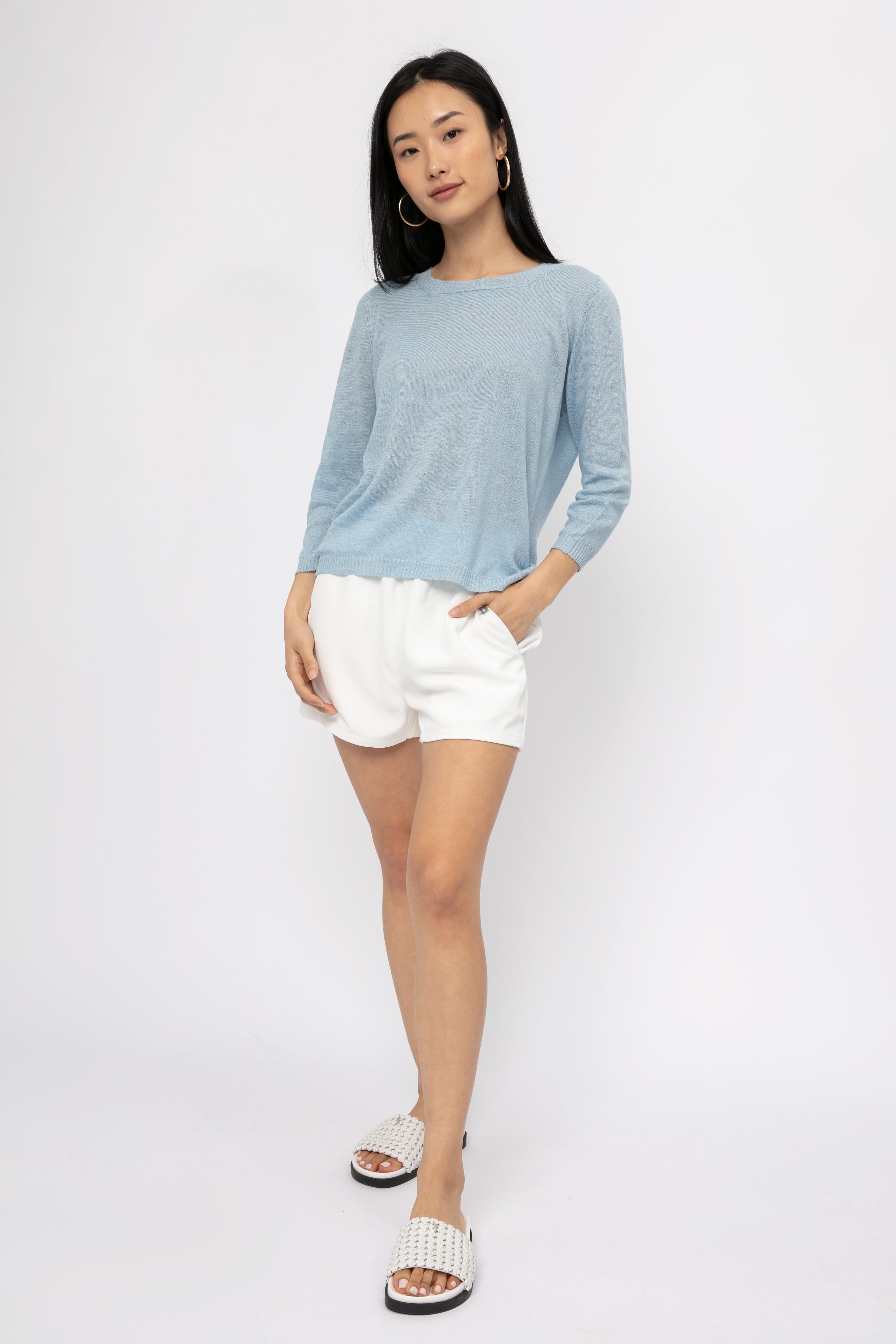 Cotton Linen Top in Ciel Blue