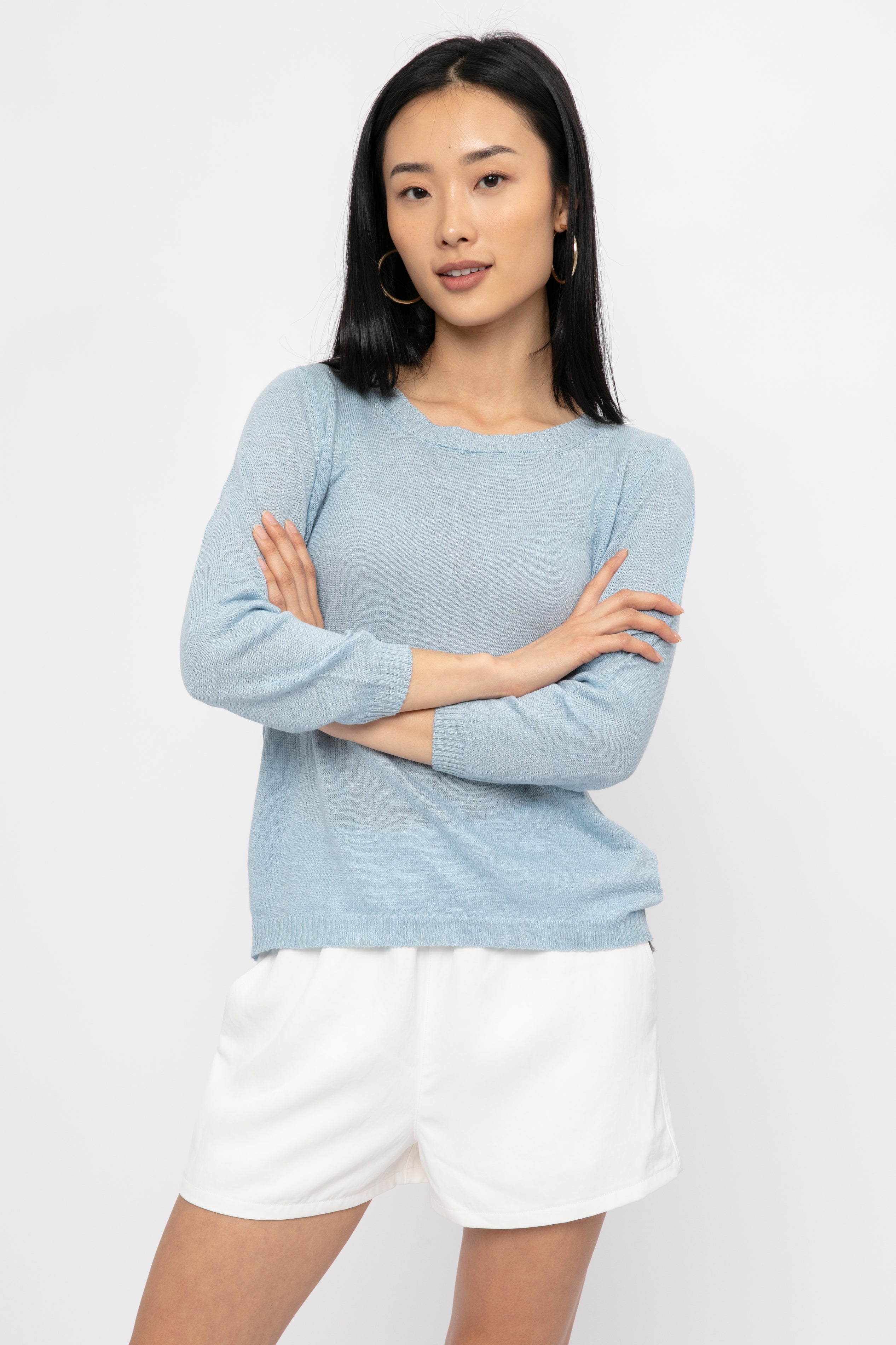 Cotton Linen Top in Ciel Blue