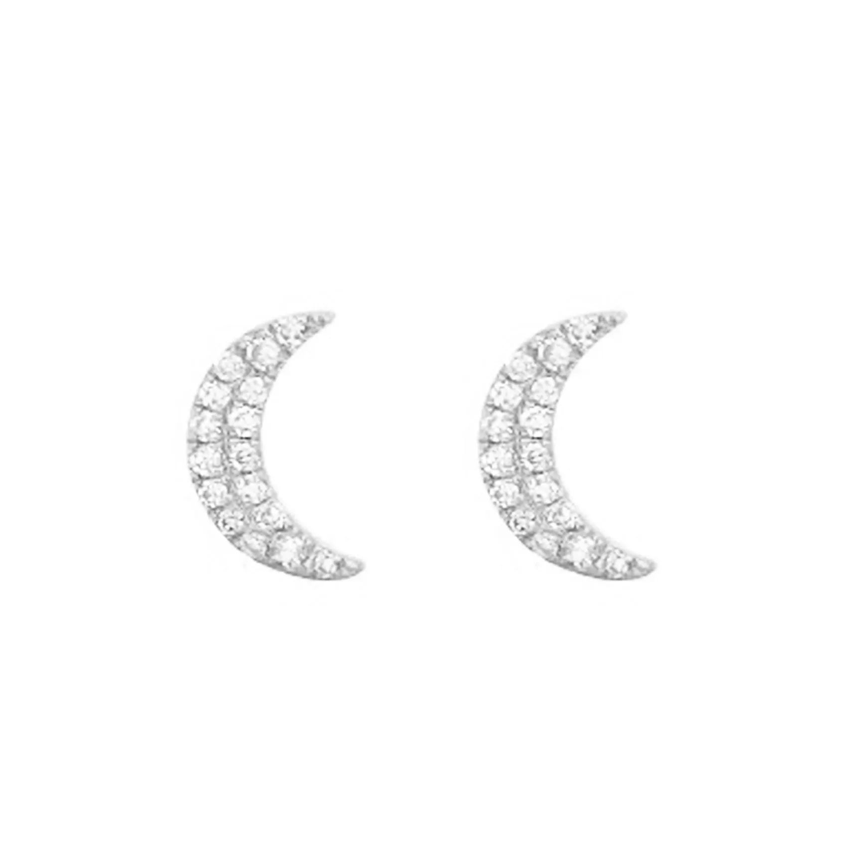 Crescent Moon Diamond Stud Earrings in White Gold