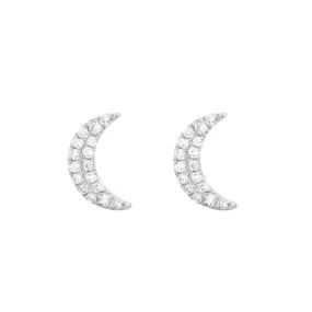 Crescent Moon Diamond Stud Earrings in White Gold