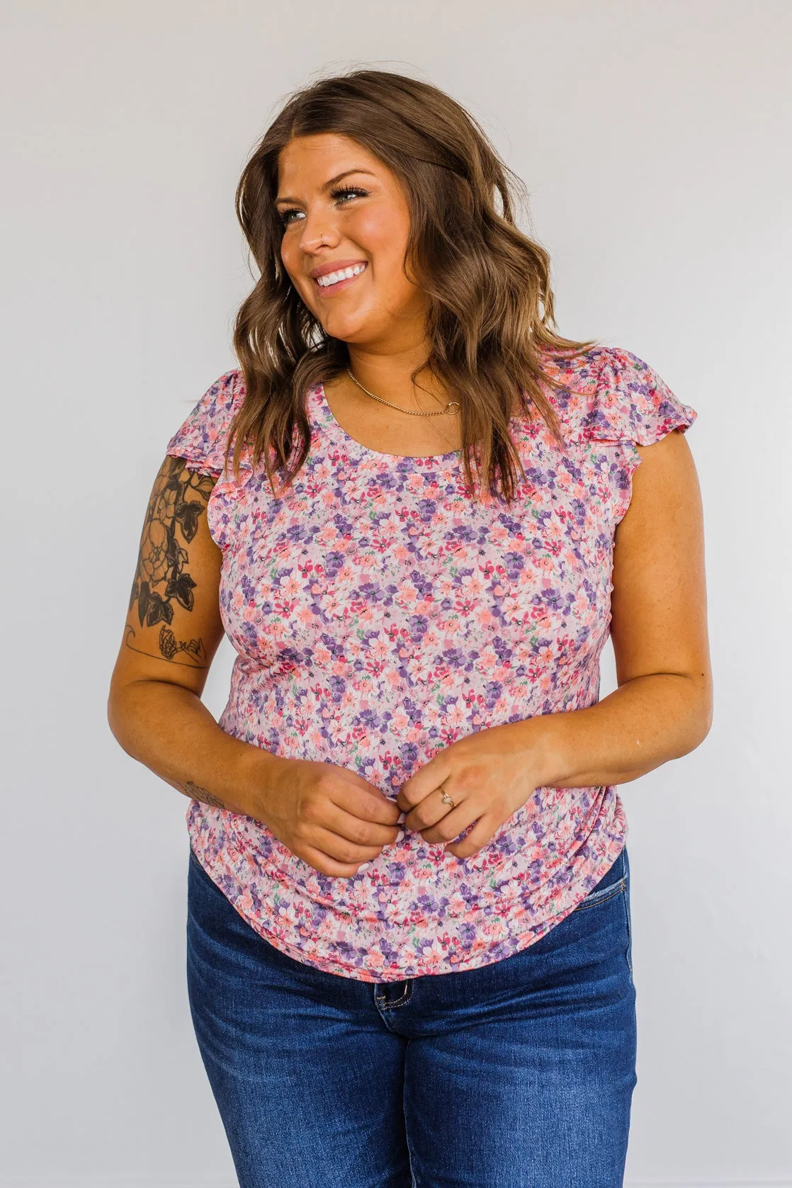 Dance Through The Petals Floral Top- Pink