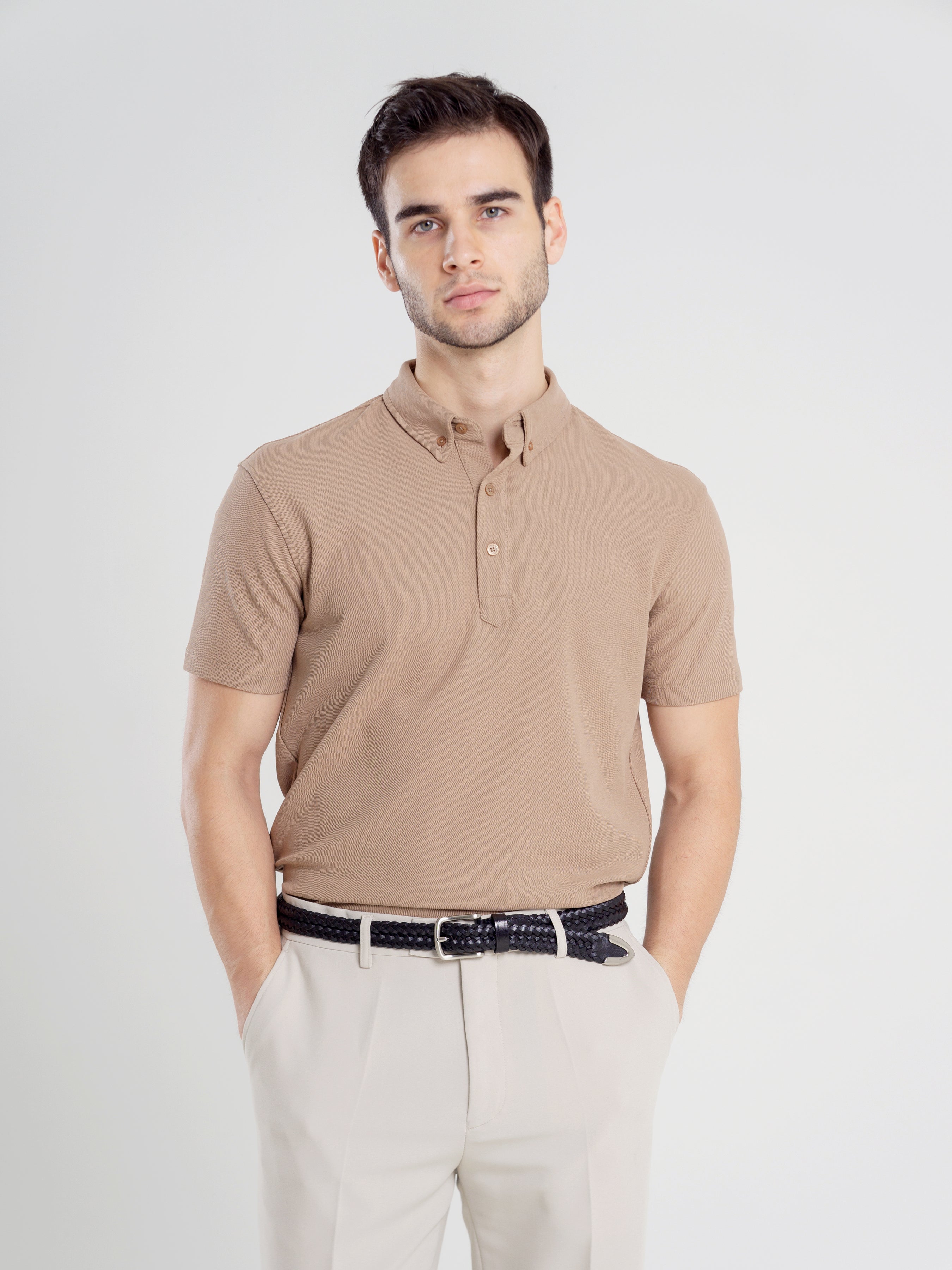 Dante Polo Button Down Short Sleeve - Beige