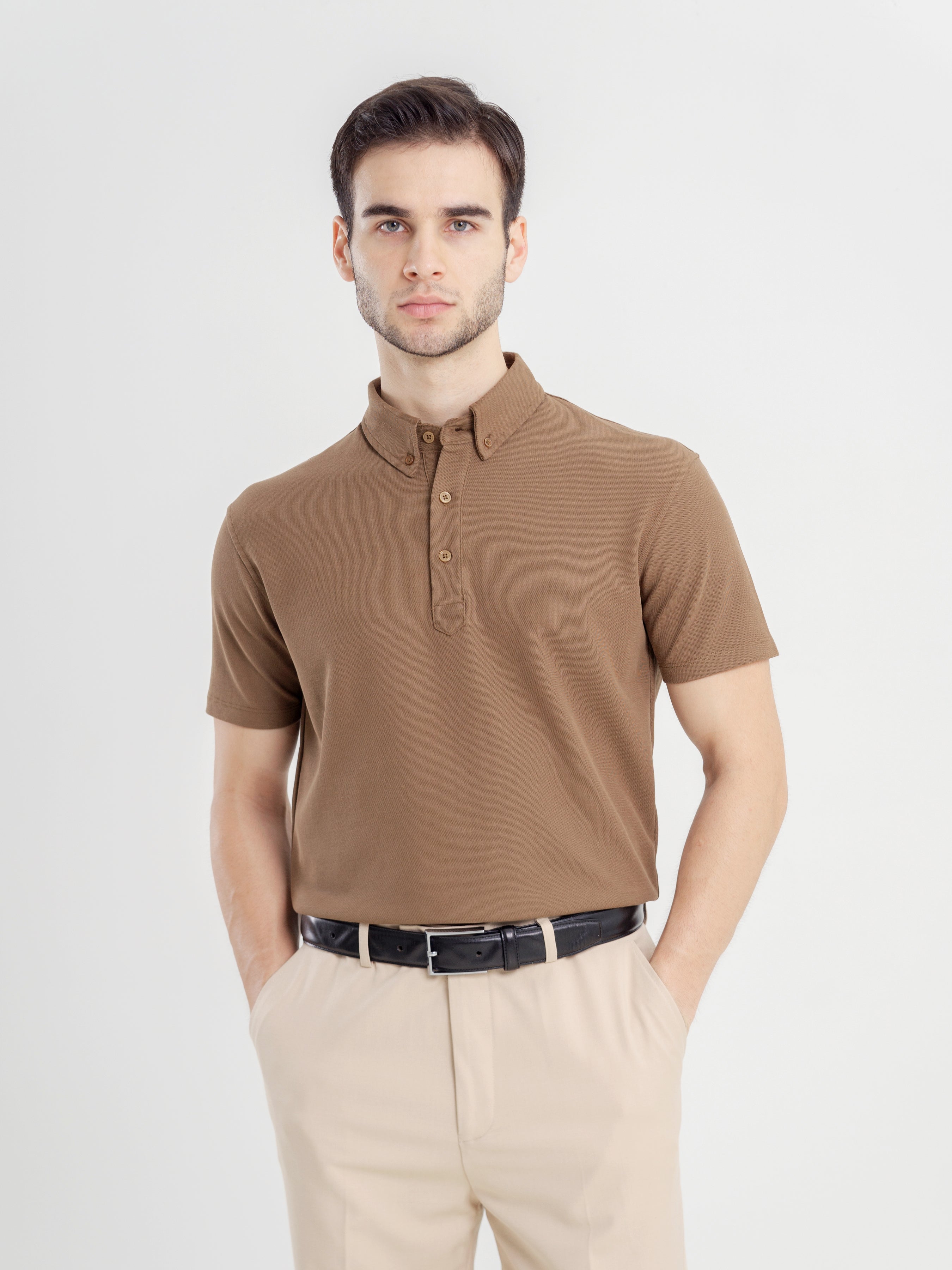 Dante Polo Button Down Short Sleeve - Coffee