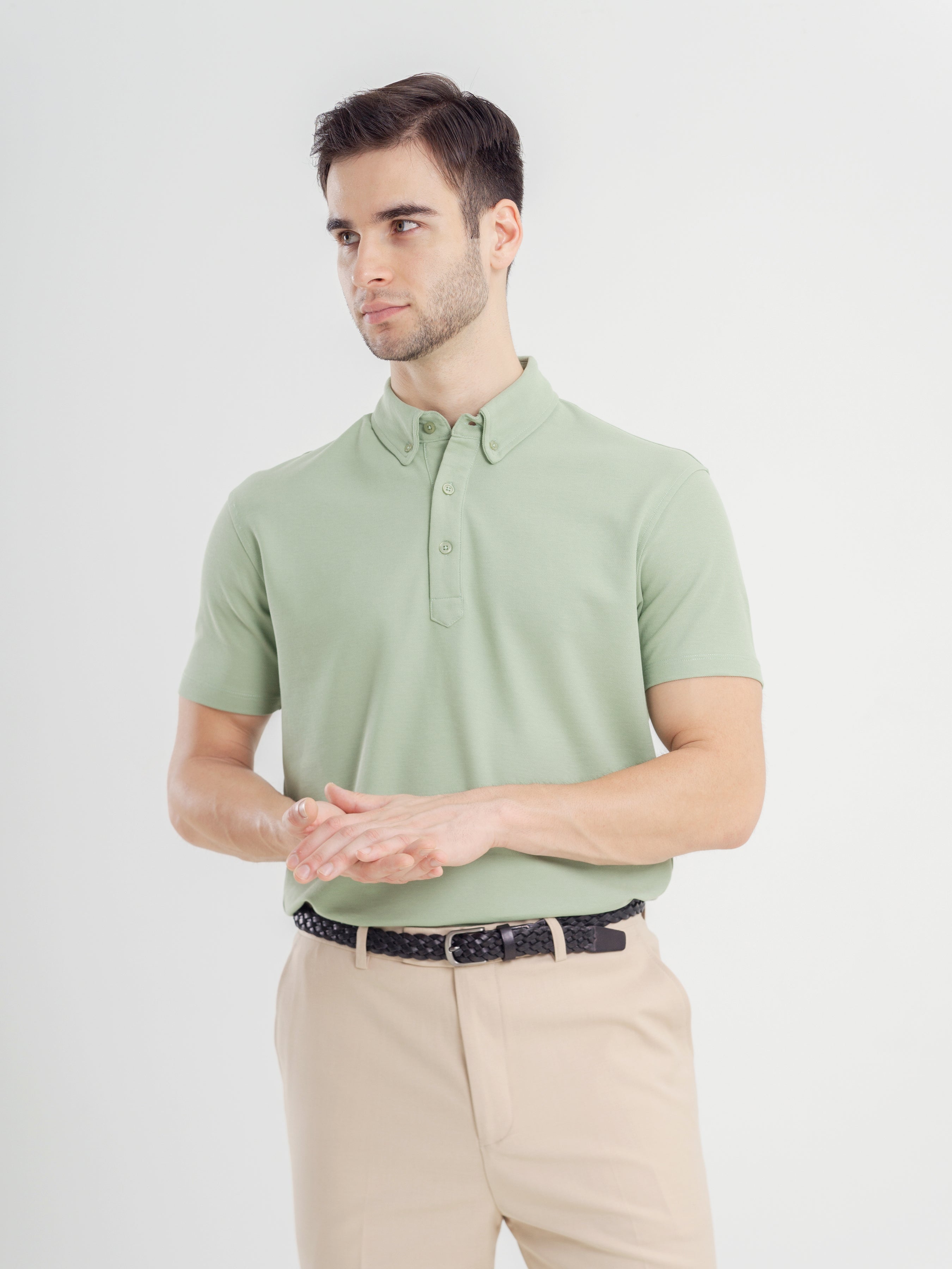 Dante Polo Button Down Short Sleeve - Moss Green