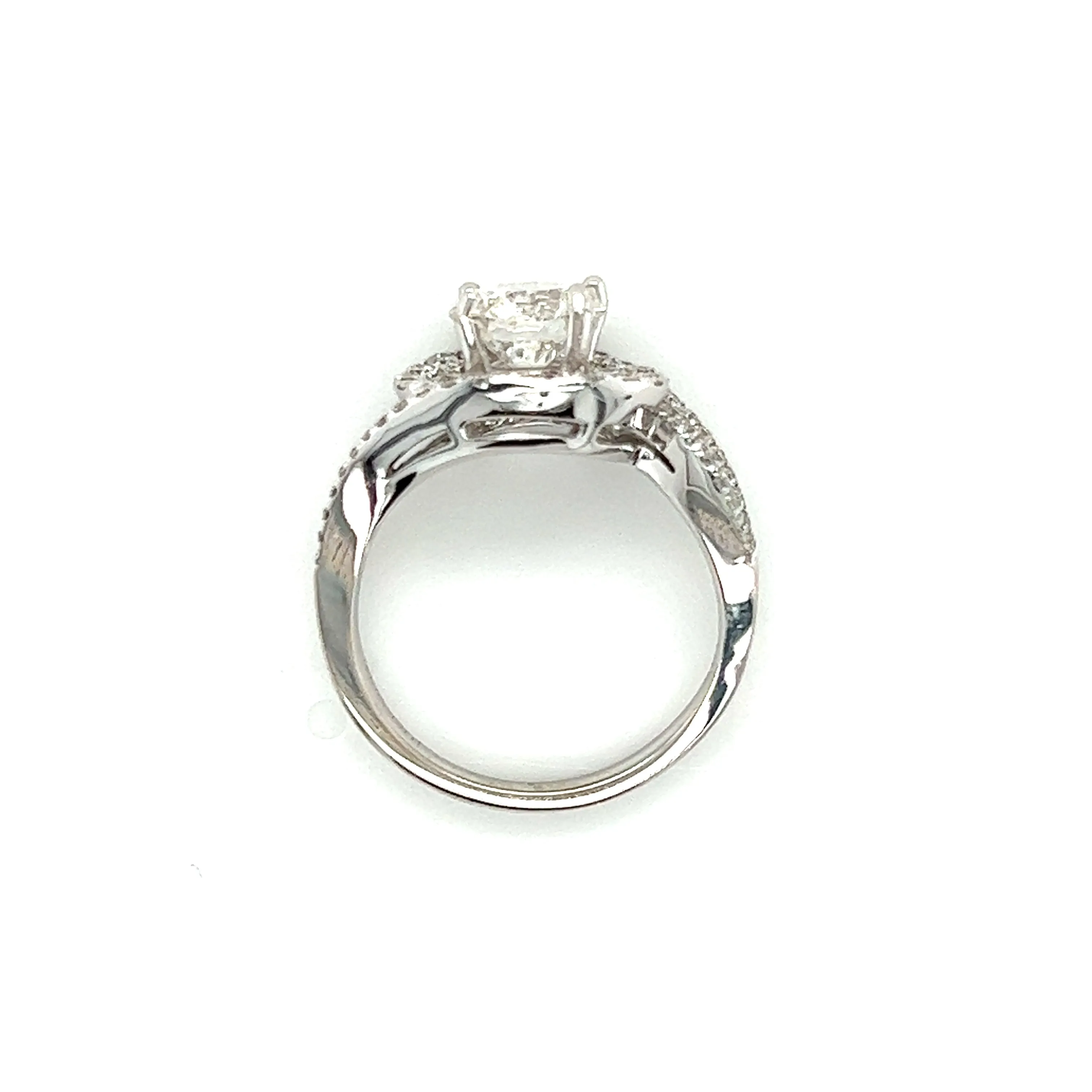 Diamond Bypass Ring with Double Diamond Halo and Side Diamonds in 18K White Gold