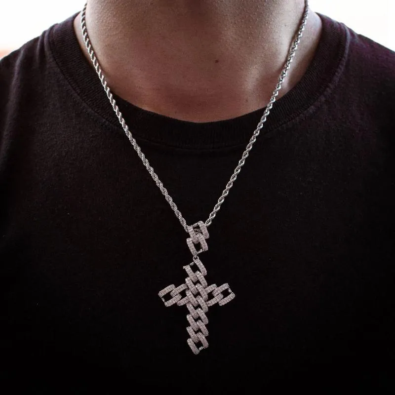 Diamond Cuban Link Cross in White Gold