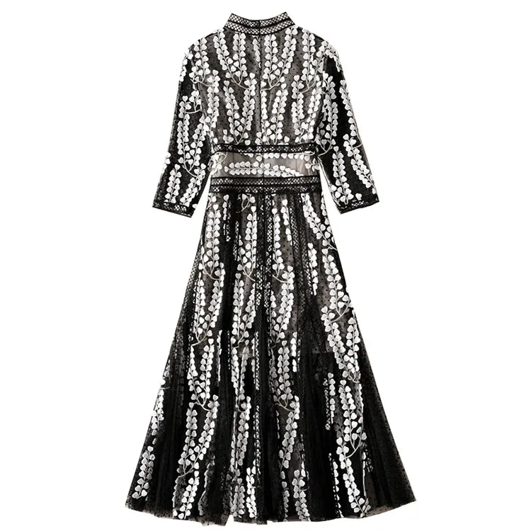 Ellie Mesh Embroidery Hollow Out Patchwork Casual Holiday Vintage Dress