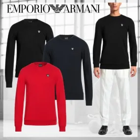 EMPORIO ARMANI  |Crew Neck Unisex Street Style Long Sleeves Plain Cotton Logo