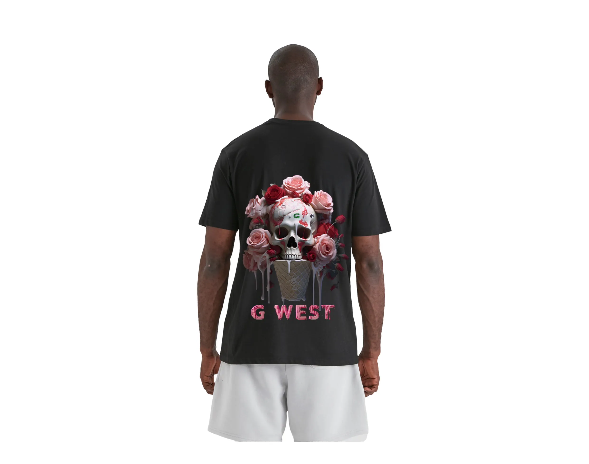 G West Ice Cream Skull Graphic Crew Neck Men's T-Shirt