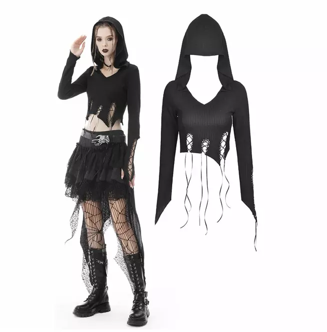 Gothic Women's Irregular Hem Hoody - Style Top