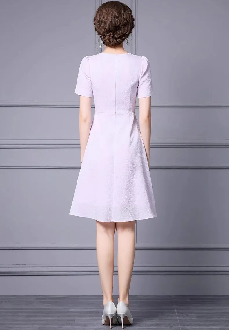 Gracelyn Short Sleeve Hollow Out Button Elegant A-Line Dress