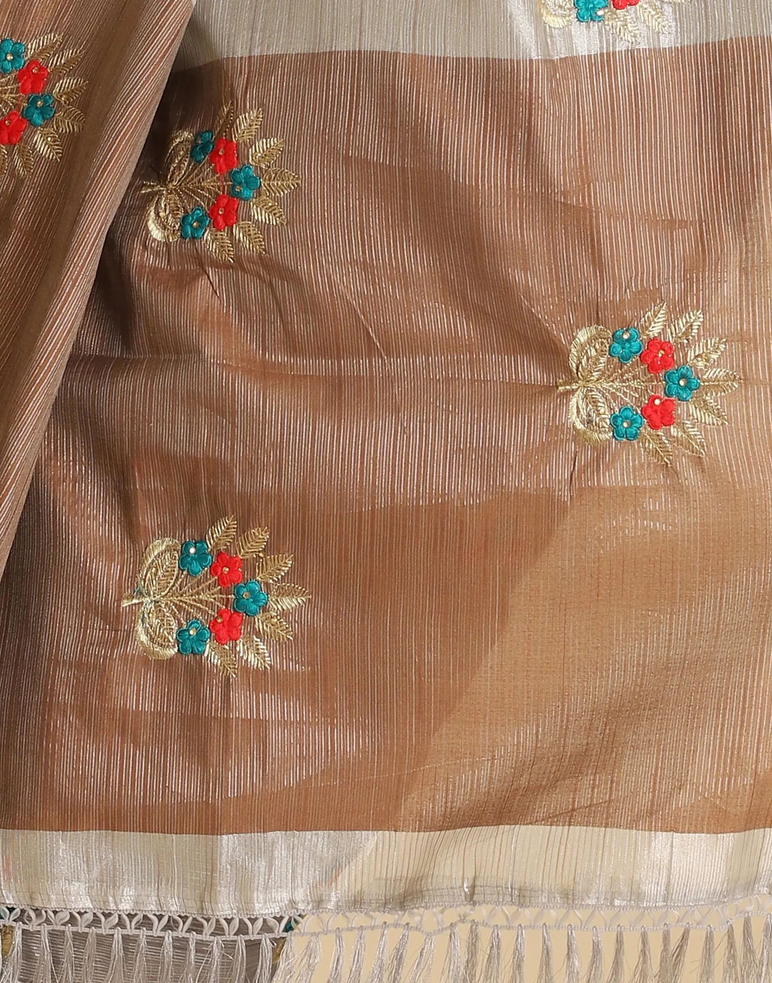 Grey Self Woven Silk Embroidery Saree