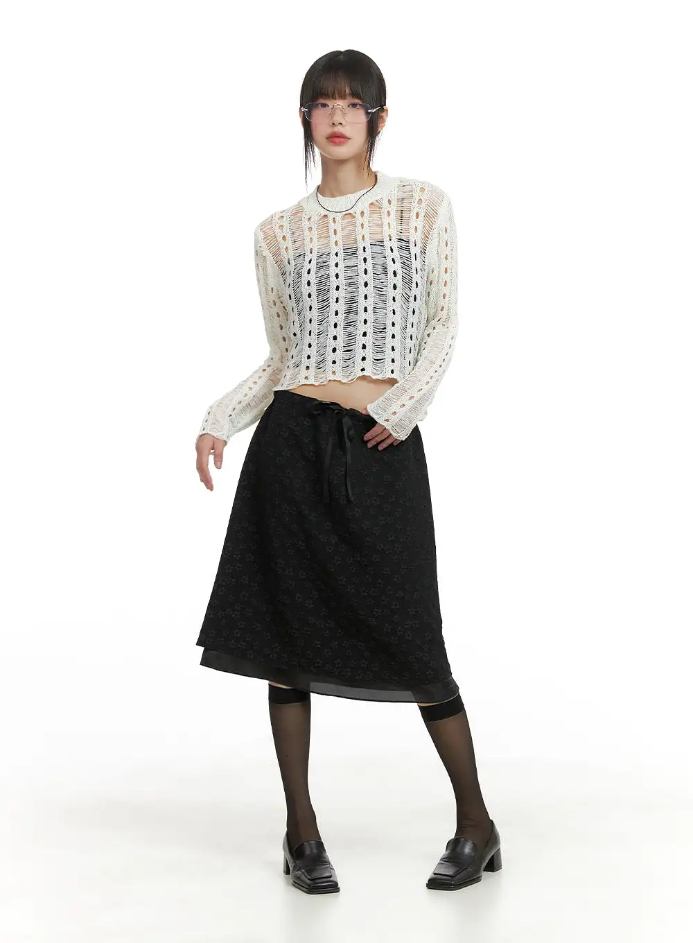 Hollow Out See-Through Cropped Sweater CA412