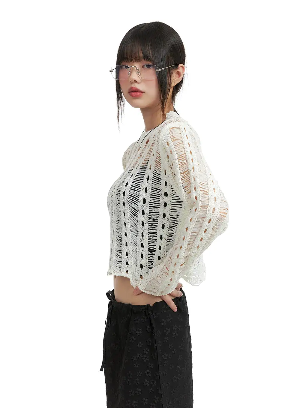 Hollow Out See-Through Cropped Sweater CA412