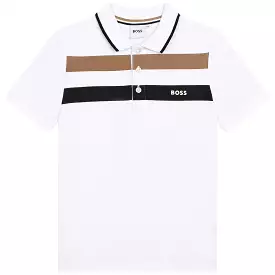 Hugo Boss Boys Short Sleeve Striped Polo Shirt _White J25O26-10P