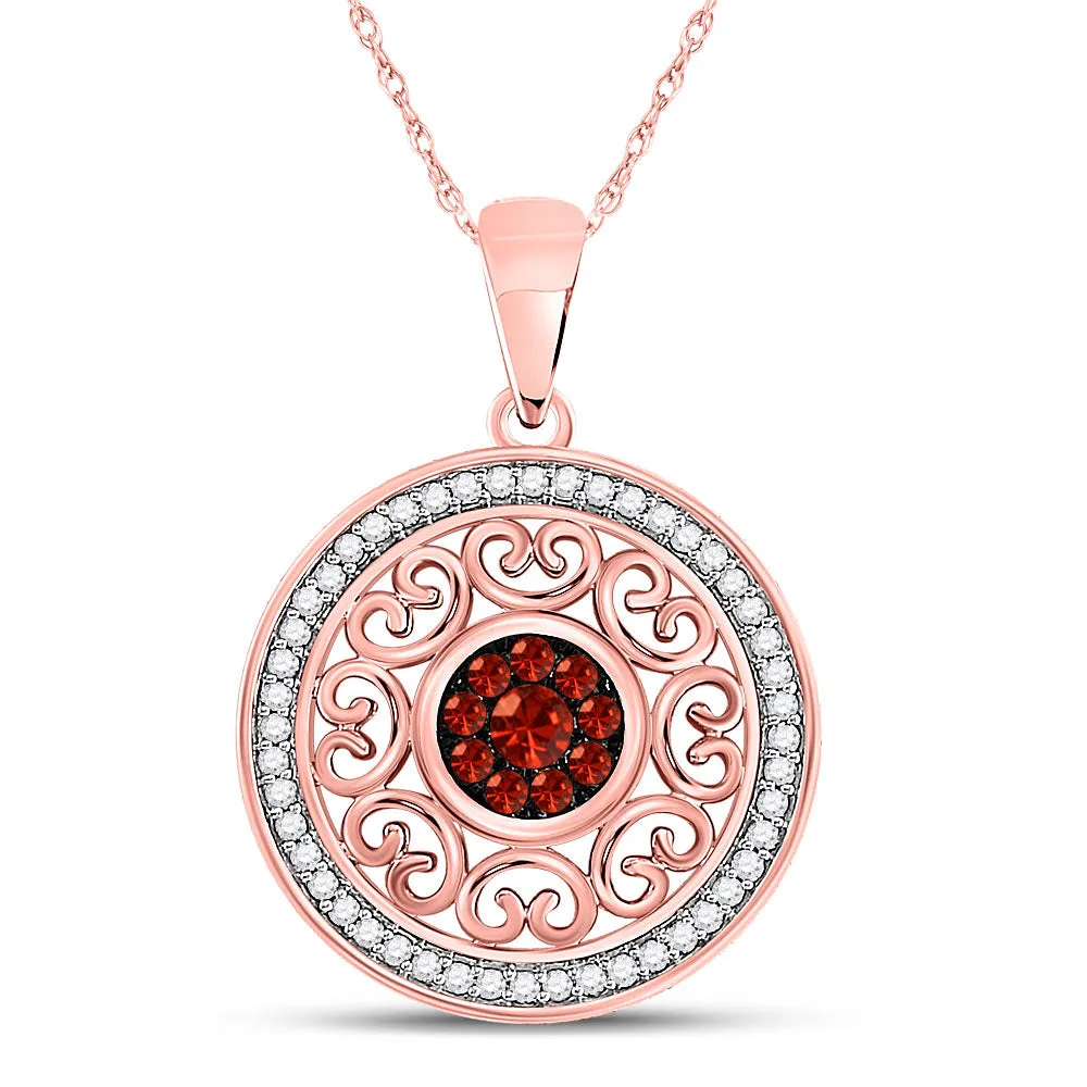 Keene Jewelers 10kt Rose Gold Womens Round Red Color Enhanced Diamond Circle Pendant 1/3 Cttw