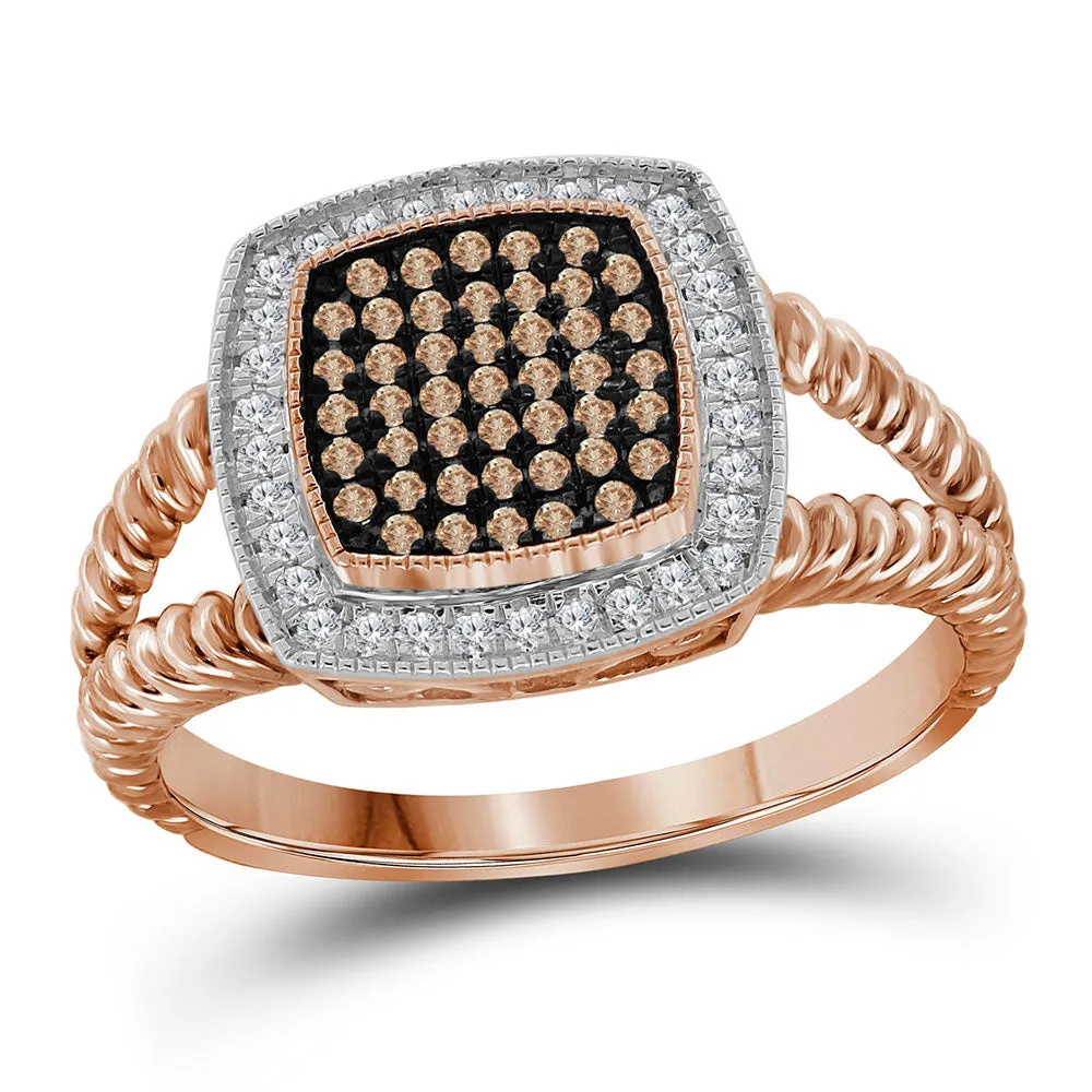 Keene Jewelers 10kt Rose Gold Womens Round Red Color Enhanced Diamond Cluster Ring 1/4 Cttw