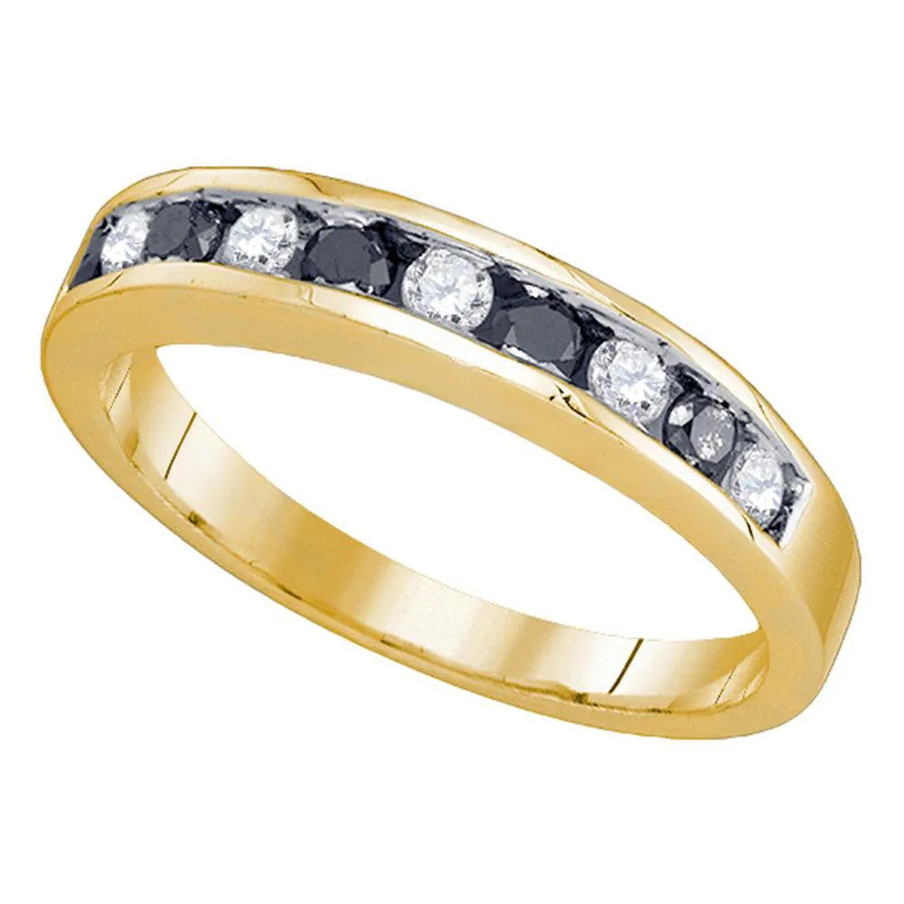 Keene Jewelers 10kt Yellow Gold Womens Round Blue Color Enhanced Diamond Band Ring 1/2 Cttw