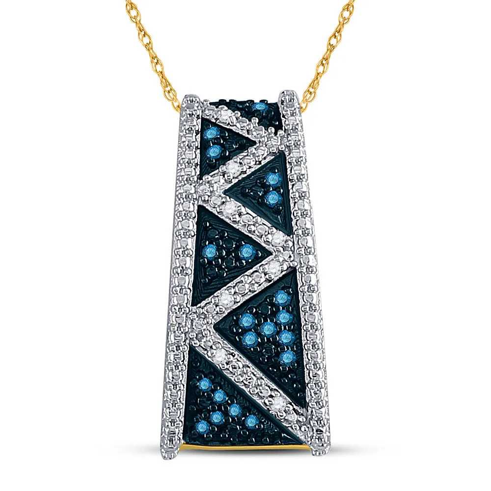 Keene Jewelers 10kt Yellow Gold Womens Round Blue Color Enhanced Diamond Bar Pendant 1/10 Cttw